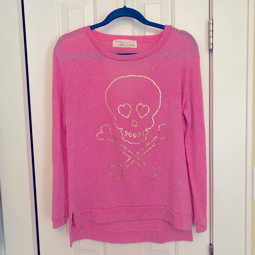 Pink Gold Foil Skull Sweater with Cut Out Detail